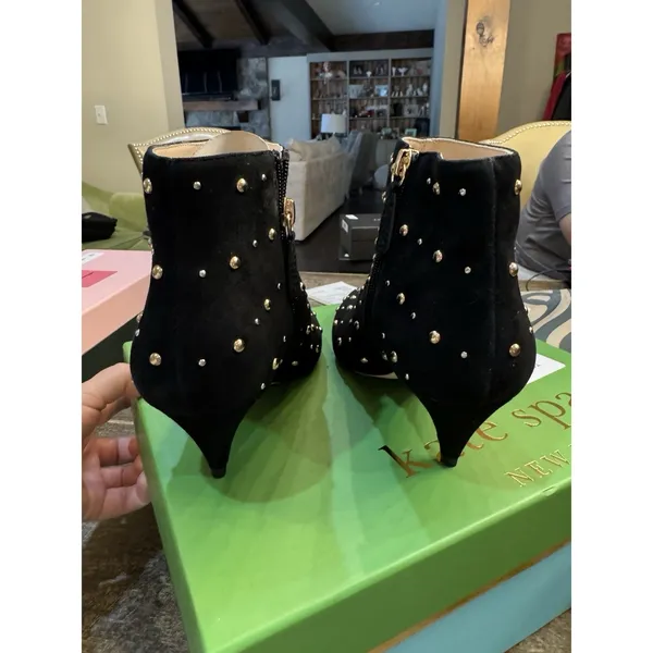 Kate Spade New York BLACK KID SUEDE‎ Women's Starr Ankle Boots Size 7 Studded - Image 4
