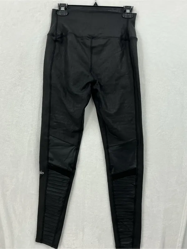 ALO Yoga Black Ribbed Moto-Style High-Waist Leggings 1159 - Image 5