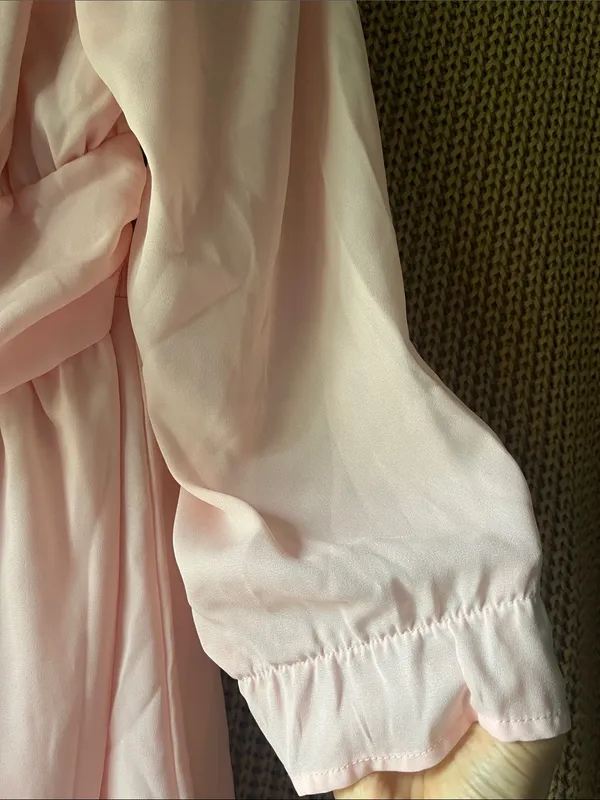 Zaful Light Pink Off-Shoulder Long Sleeve Ruffle Dress - Image 4