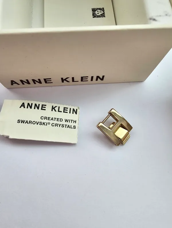 Anne Klein AK/2476 Black Resin Bangle Watch Gold Tone Round Face with Box - Image 4