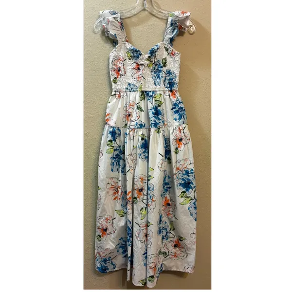 Abercrombie Floral Smocked Midi Dress Ruffle Straps Cottagecore Sundress - Image 15