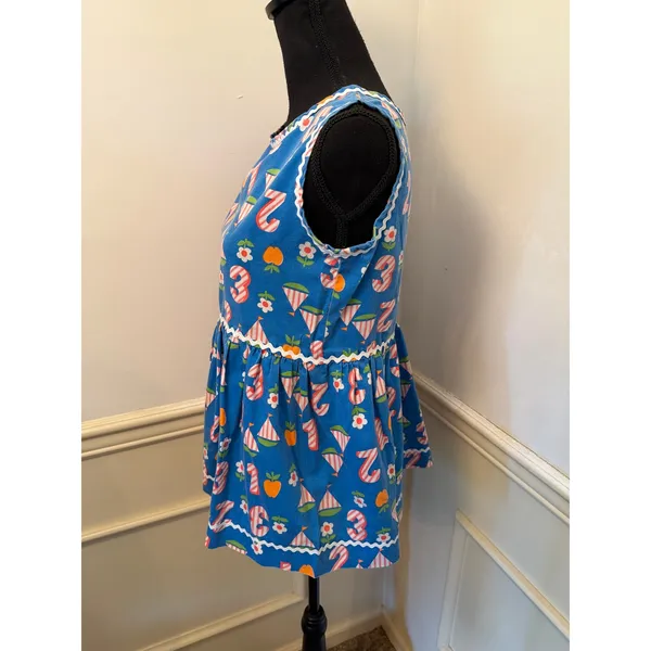 Vintage Handmade Novelty Print "School Days" Sleeveless Top Smock Retro Cottage - Image 4