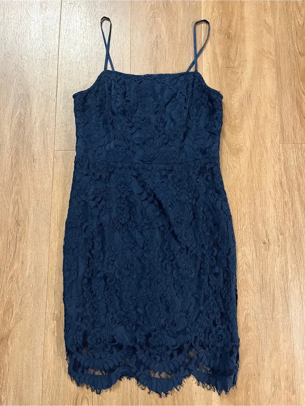LULUS Romantic Fate Navy Blue Lace Bodycon Mini Dress - Image 3