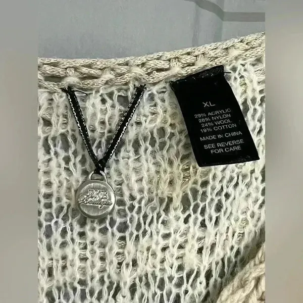 BKE Cream Tan Open Knit Wool Blend Pullover Sweater Womens Size XL - Image 2