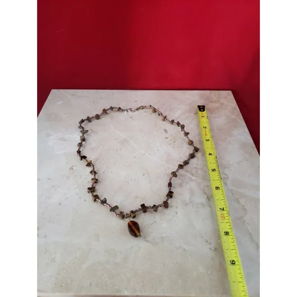 Vintage Necklace Tigers Eye Necklace with Brown Pendant - Image 2