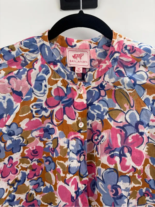 Banjanan Tuckernuck Ella Flora Floral Button-boho Front summer Blouse Shirt xs - Image 5