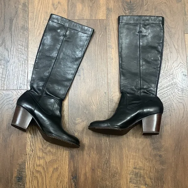 Frye Rory Scrunch Black Leather Knee-High Boots - Image 2