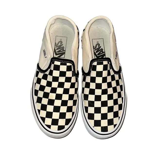 Vans cream and black canvas checkered sneakers - Image 2