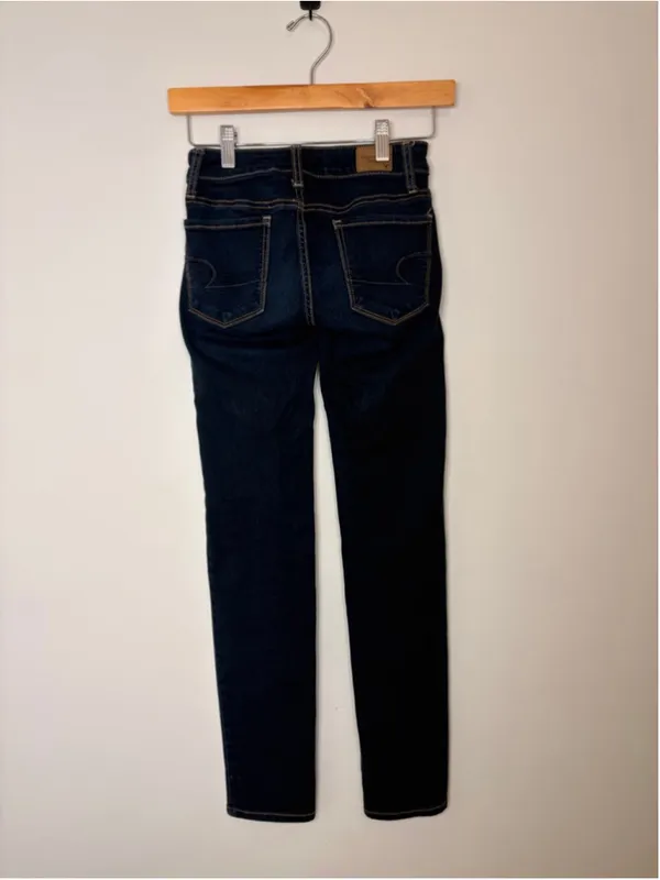 American Eagle Women Jeans Super Stretch Skinny Size 00 Low Rise Dark Wash - Image 2