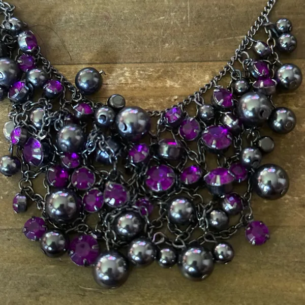 Gunmetal purple stone cluster bib necklace - Image 2