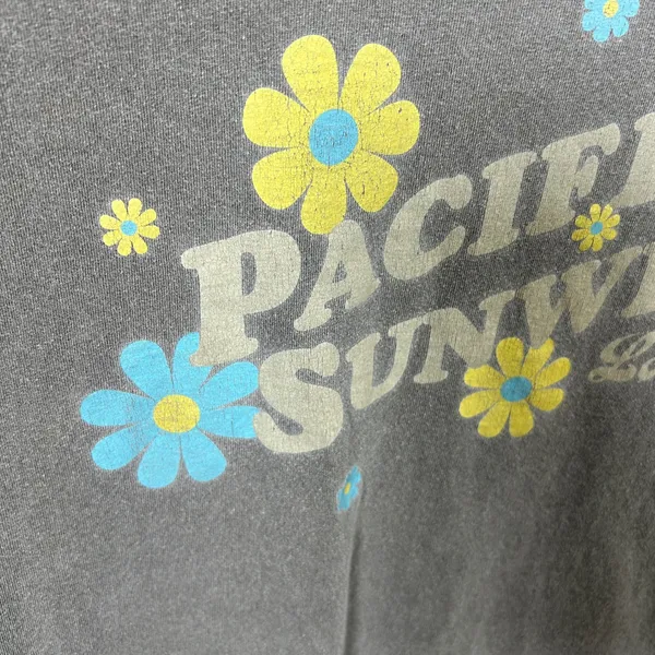 PacSun Grey Floral Pacific Sunwear Los Angeles Graphic Retro T-Shirt Large - Image 3