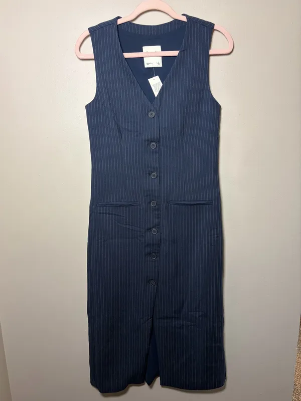 Abercrombie & Fitch Pinstripe Midi Sleeveless Dress NWT Small - Image 4