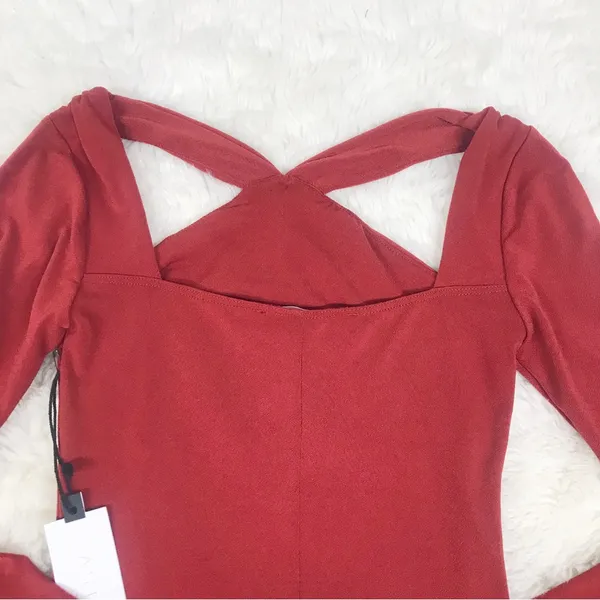 ASTR Brick Red Cutout Long Sleeve Midi Dress Size‎ XS Cockail Party Fall Winter - Image 8
