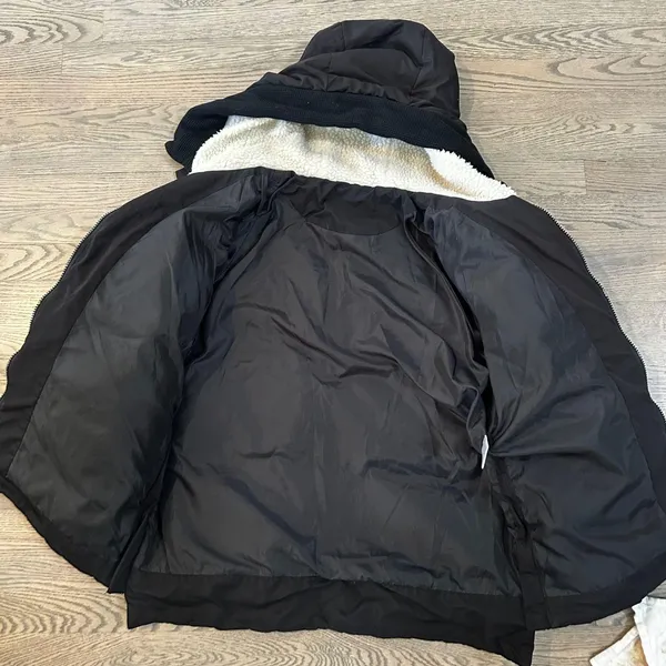 Black Down Puffer Coat Jacket Sherpa Lined Hooded Warm Winter Womens - Image 8
