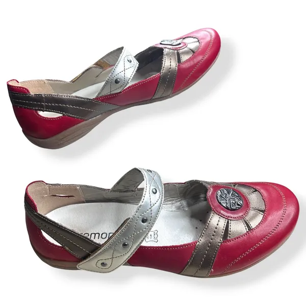 Remonte Mary Jane‎ Flats Leather Red Metallic Boho Womens 40 US 9 - Image 2