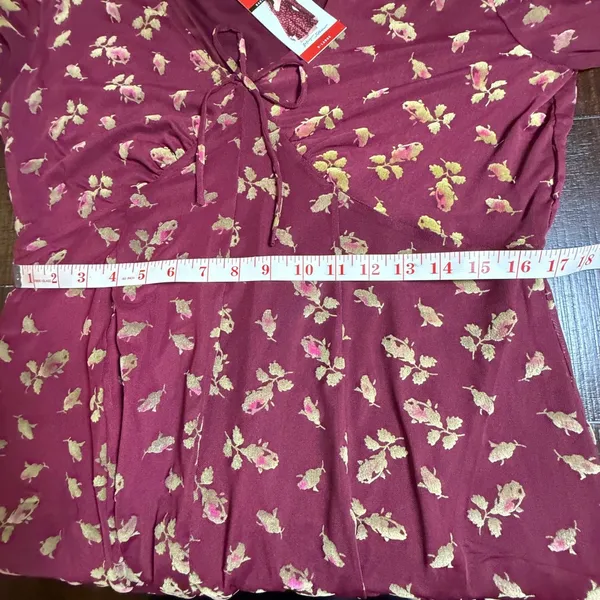 Betsey Johnson Babydoll Dress XL Red‎ Gold Floral Flocked Tie Front Y2K Style - Image 5