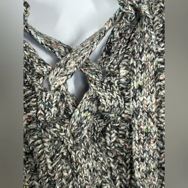 Aerie Chunky Lace Up Sweater XL Gray Confetti Knit Cozy Oversized Pullover - Image 8