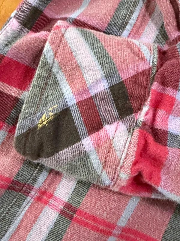 Carhartt Pearl Snap Hooded Pink Red Brown Plaid Cotton Flannel Shirt Medium - Image 7