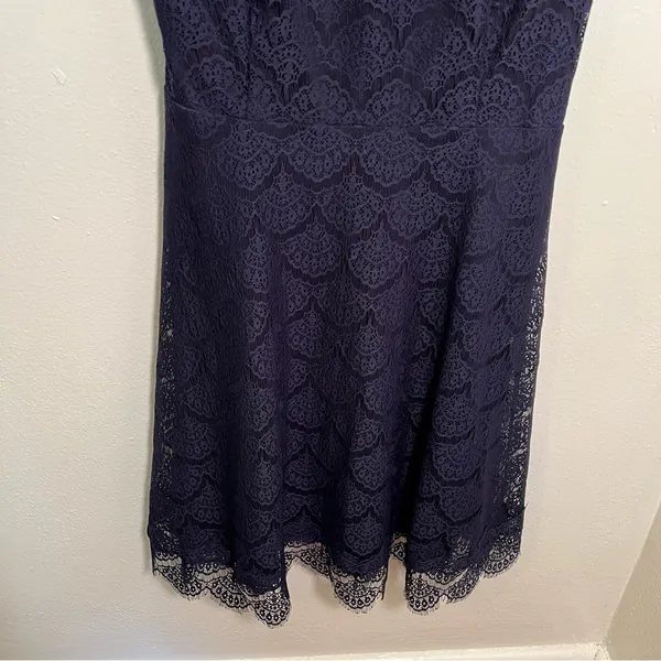 Kensie Women's Size 8 Fit & Flare Dress Navy Blue Scalloped Lace Open Back Cap - Image 5