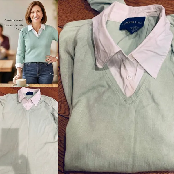 Charter Club mint green 2-in-1 Layered V-Neck Sweater size M - Image 2