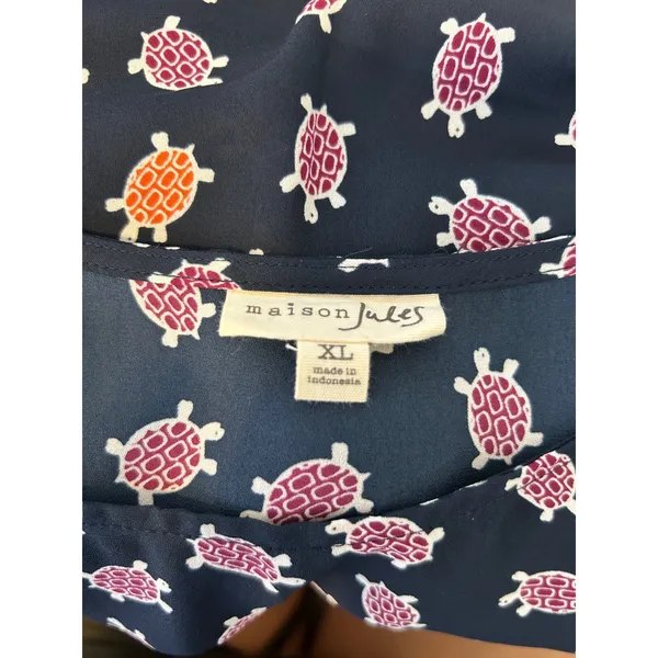 Maison Jules Turtle Print Sleeveless Blouse‎ Top XL - Image 3