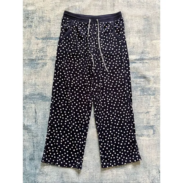 Nautica Navy Blue Polka Dot Plush Velour Pajama Set Women's Small - Image 3