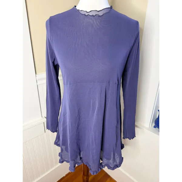 Y2k Mesh Top Lettuce Trim Custom‎ Made Double Layer Mesh Steel Blue Medium - Image 5