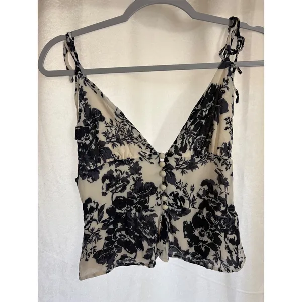 Reformation Cluny Top Blue Floral Size 6 - Image 2