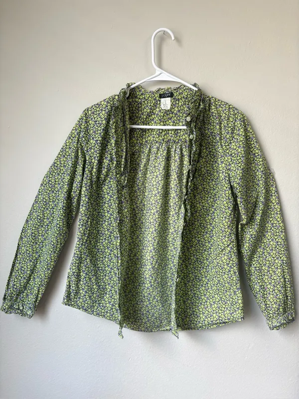 J.Crew Floral Ruffle Blouse 100% Cotton Button Front Cottagecore Preppy - Image 3