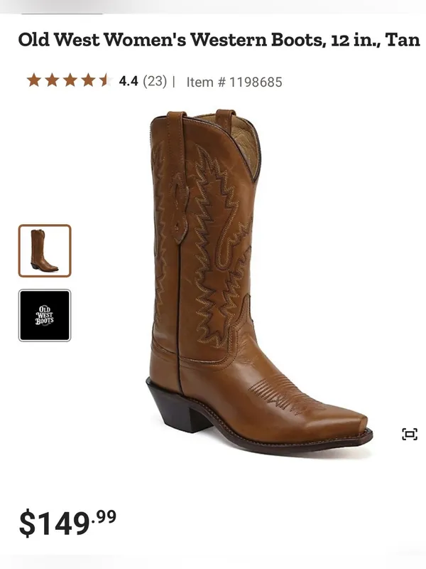 Old West Women’s Tan Full Leather Western Cowgirl Annie Oakley Boots Size 6 - Image 11