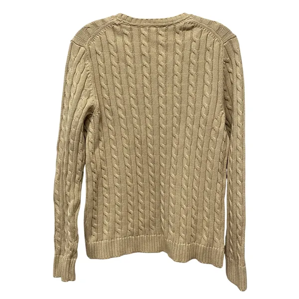 L.L. Bean Tan Cable Knit Sweater Crew Neck Long Sleeve Pullover Size L Fisherman - Image 3