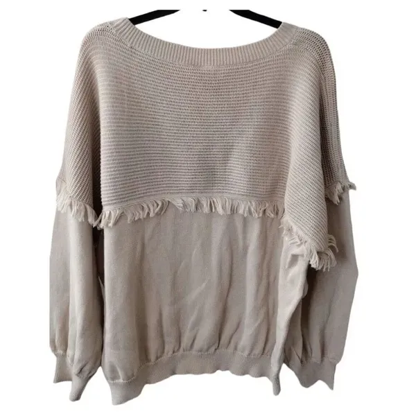 Grace+Karma size L loose fit fringe tan sweater - Image 3