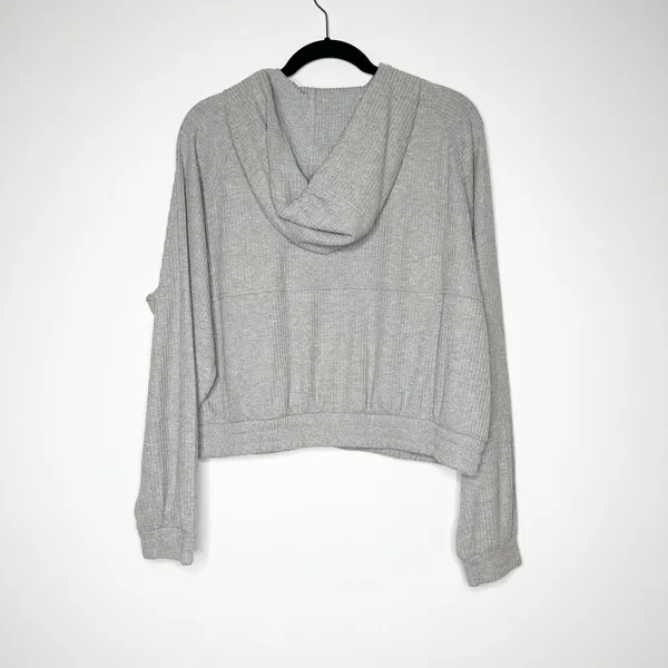 NEW Zella Half Zip Ribbed Hoodie Women's Elastic Waist Light Gray Size Large - Image 5