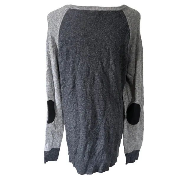 J. Crew Wool Blend‎ Sweater Sz M Gray Black Elbow Patches Two Tone Side Button - Image 4