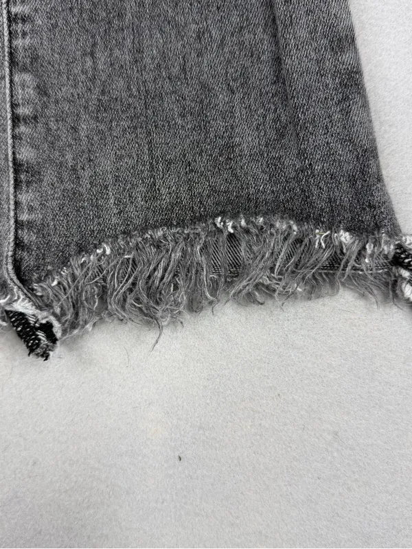 Risen High Rise Crop Flare Jeans 27 Gray Distressed Raw Hem Stretch Y2K - Image 4
