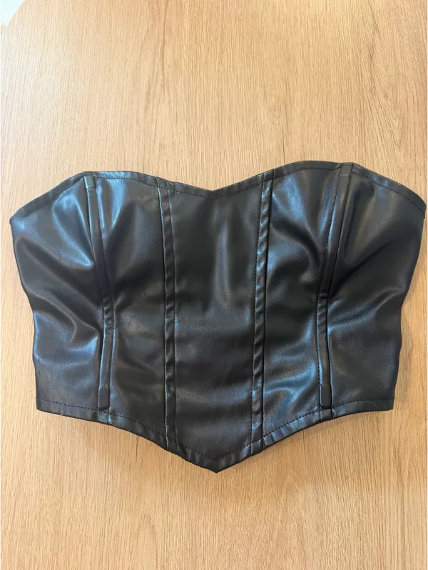 Princess Polly Black Leather Crop Top - Image 2