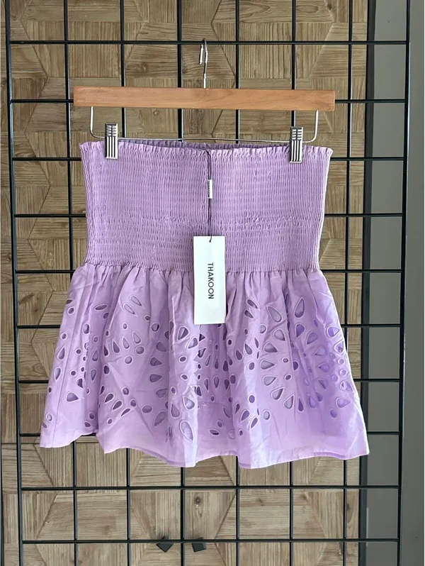 Thakoon NWT Purple Boho Smocked Eyelet Cottagecore Mini Skirt Size 2 Dollette - Image 3