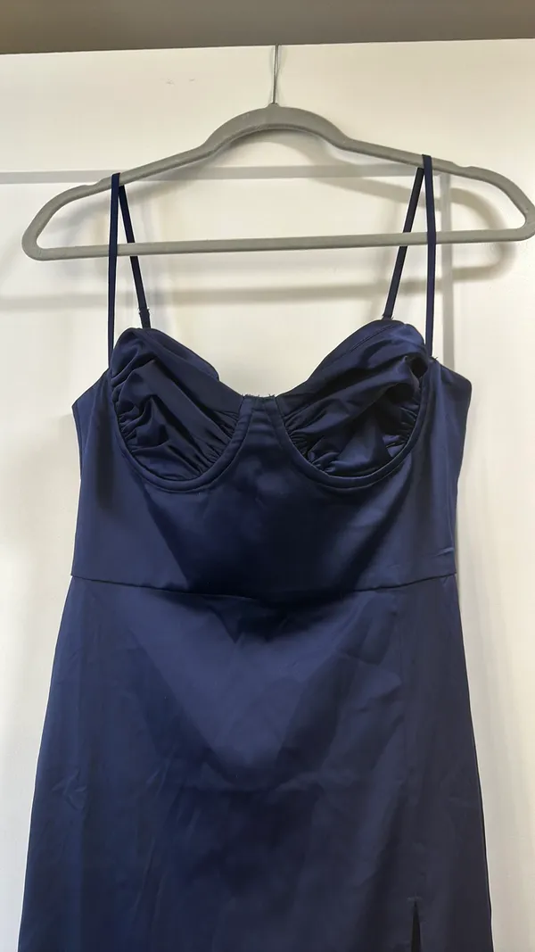 Babyboo Navy Blue Satin Maxi Dress With Front Slit - Image 4