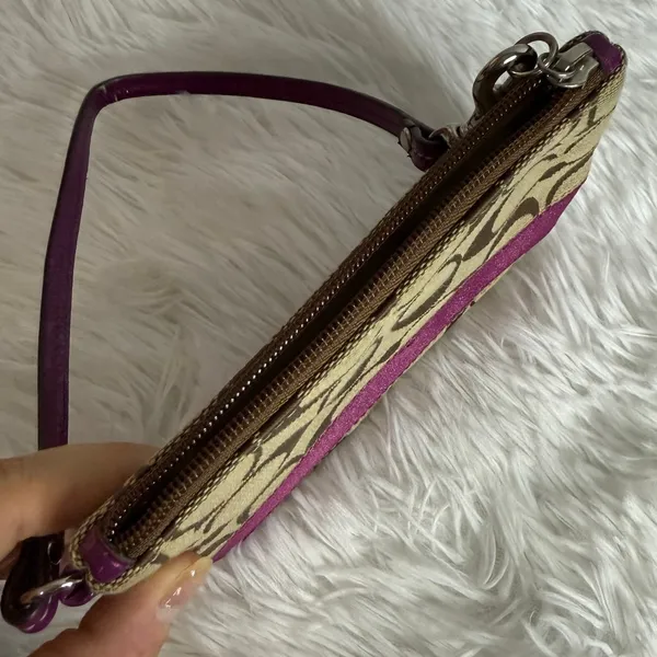 COACH Purple Brown Signature Canvas Wristlet - Image 5