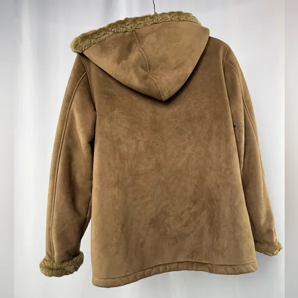 Esprit Faux Suede Hooded Jacket‎ in Brown Size Medium - Image 3