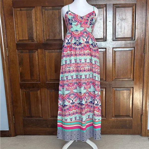 NWT Aeropostale Small Maxi Dress Spaghetti Strap Colorful Tie Back Summer‎ - Image 3