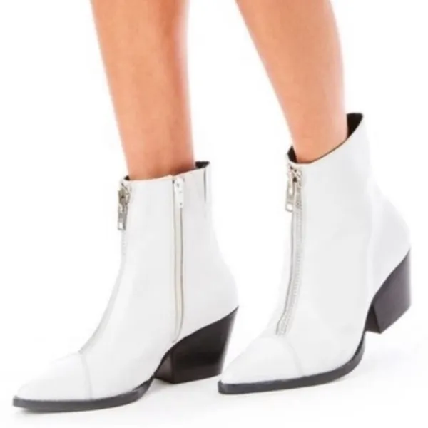 Jeffrey Campbell White Landyn 2 Western Bootie with Front Silver Zip 7.5 - Image 3