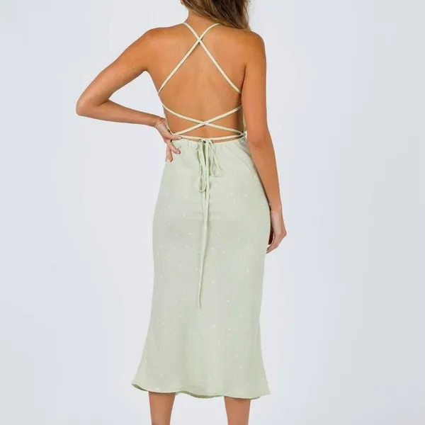 Princess Polly Sage Green Dot Slip Midi Dress - Image 6