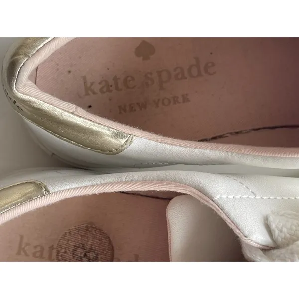 KATE SPADE Angelise White Gold Leather Lace Up Low Top Sneakers Size 8B - Image 12