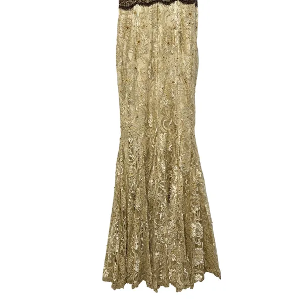 NWT Mandalay Cream Floral Lace Beaded Sequin Mermaid Evening Gown Dress Size 8 - Image 9
