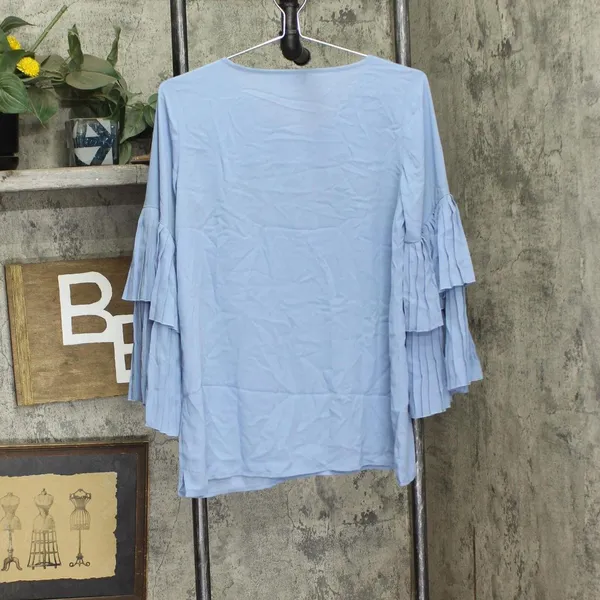 Joan Rivers Womens V-Neck Top with Pleated Sleeves A309574 Dusty Blue 2 - Image 2