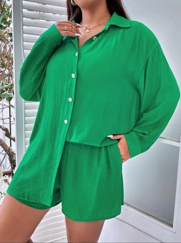 SheIn Green gauze shorts set - Image 2