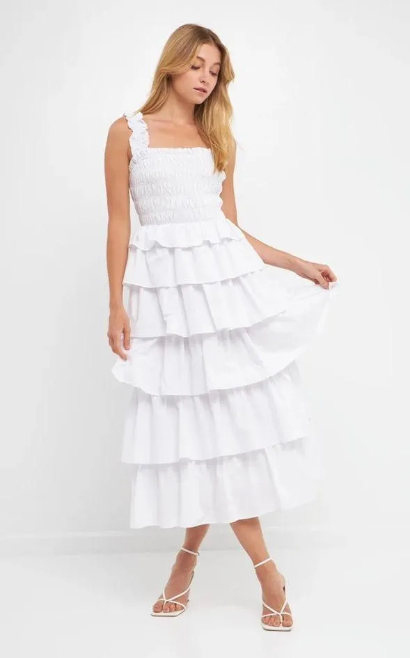 English Factory Smocked Ruffled Tiered Cotton Gown - Image 3
