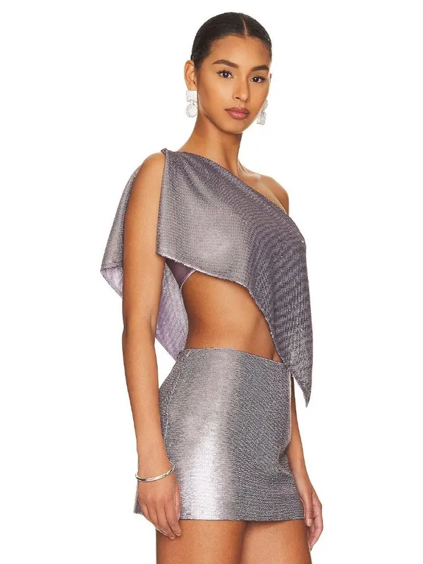 Gauge81 Moville Sequin Asymmetric Crop Top Lilac Womens Size Small - Image 2