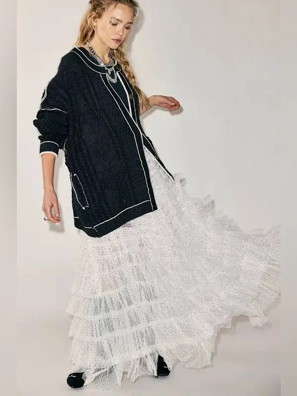 Free People We The Free Cable Tennesee Cable Knit Cardi Long Black White XS NWT - Image 4